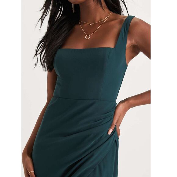 Lulus NWT Glamorous Disposition Emerald Green Square Neckline Ruched Maxi Dress - Picture 4 of 10